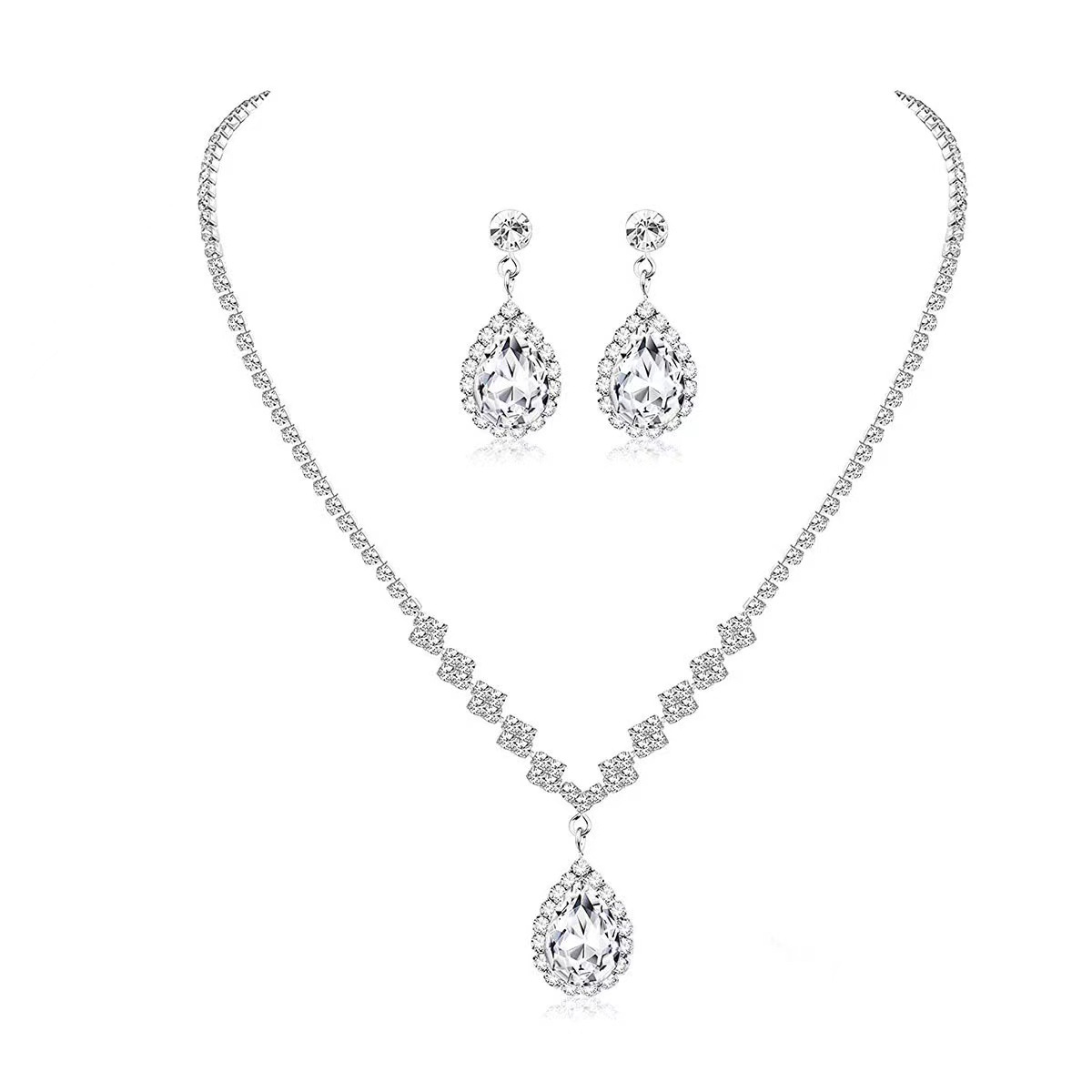 Picture of European and American fashion earrings necklace two-piece set full diamond exquisite chain bride jewelry light luxury suit women's jewelry wholesale