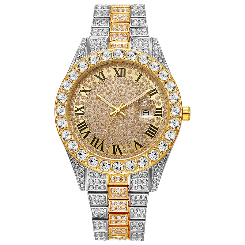 Picture of Hiphop Watch European and American Explosions Men's Steel Band Hip Hop Roman Graduated Diamond Set Calendar Men's Quartz Watch