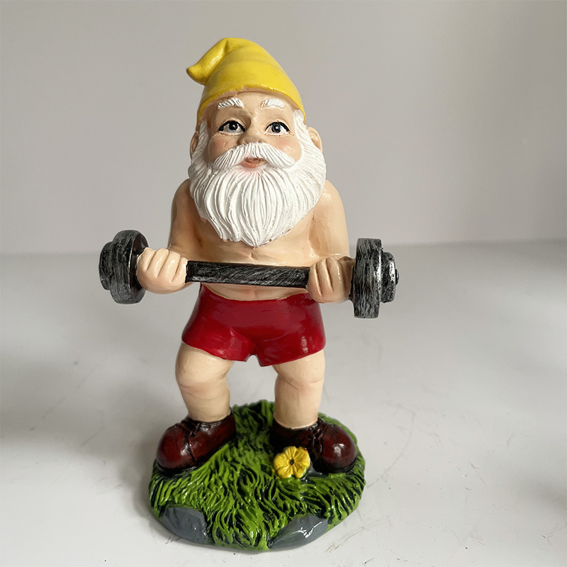 Picture of Outdoor fun fitness dumbbell weightlifting gnome courtyard, lawn, terrace, indoor gnome statue decoration