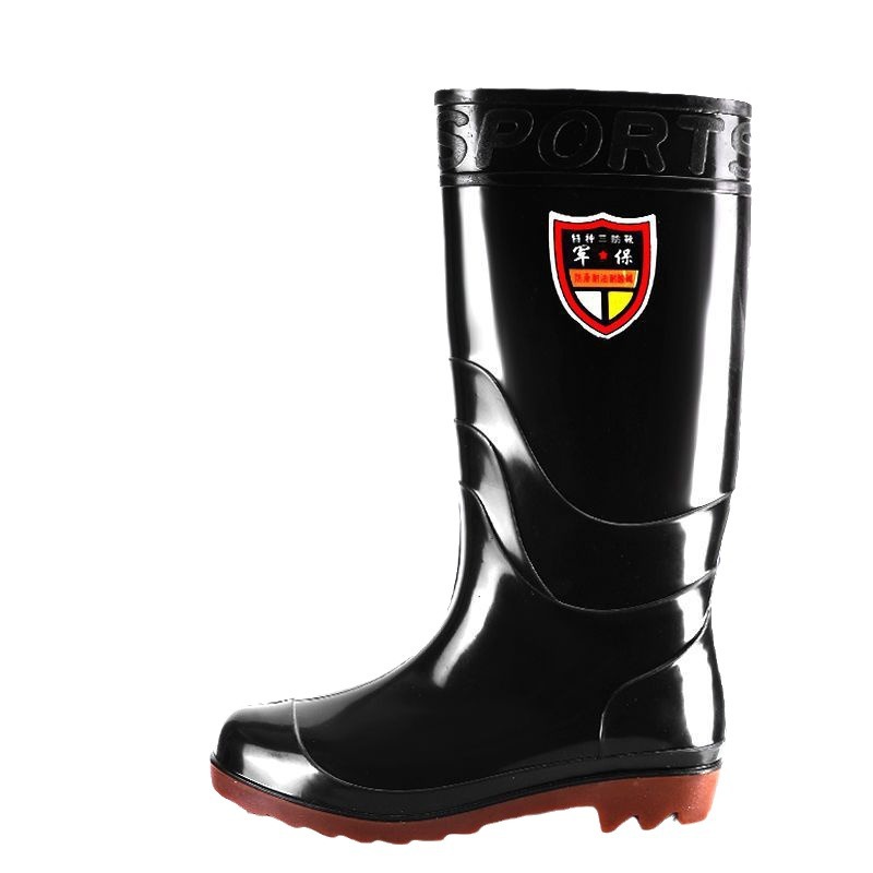 Picture of Spring and Autumn men's high-top water shoes waterproof non-slip rain boots fleece-lined warm long rain boots construction site labor protection rubber shoes overshoes