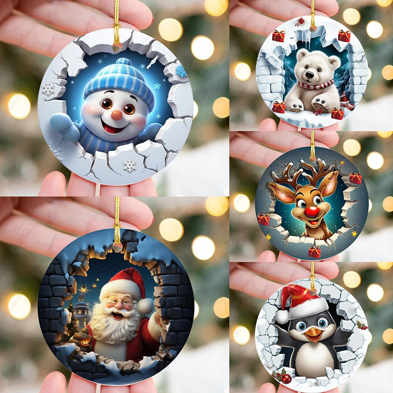 Cross-border new acrylic Christmas Break Through Ornament Christmas gift pendant
