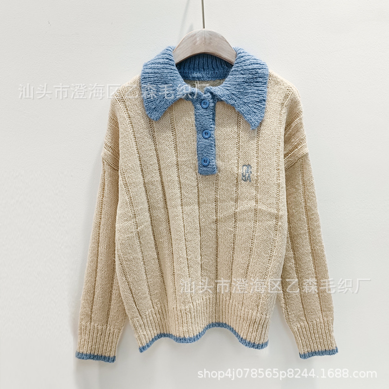 Picture of Lazy style Korean new autumn and winter mohair sweater buckle lapel pullover embroidered letters long sleeve sweater women