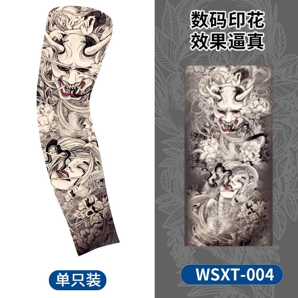 Picture of Summer Riding Sunscreen Tattoo Sleeve Simulation Tattoo Quick-drying Arm Protector Outdoor Sports Sunshade Breathable High Elastic Ice Sleeve