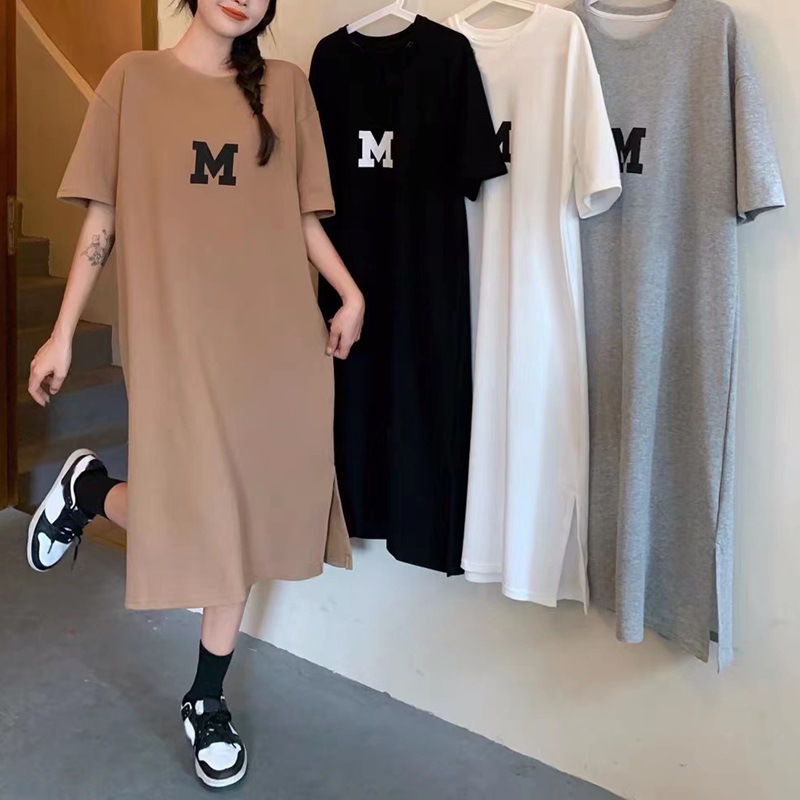Picture of Summer New plus size Women's chubby girl Loose Belly Covering Base Shirt Women's Slim Long Over-the-Knee T-Shirt Dress