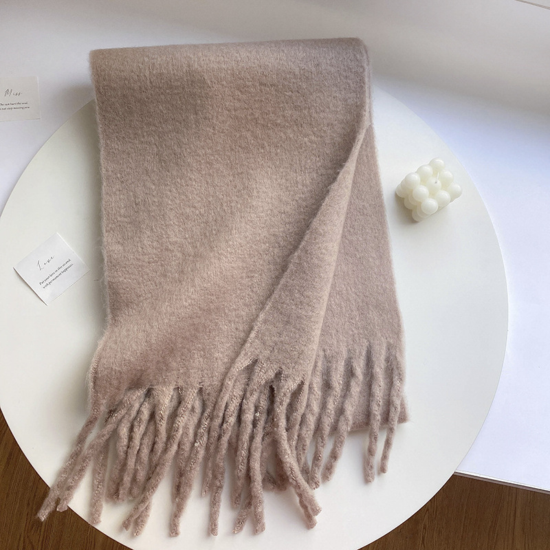 Picture of Winter monochrome plush heavy weight soft fluffy lazy wind solid color large pulled wool warm scarf for students couple