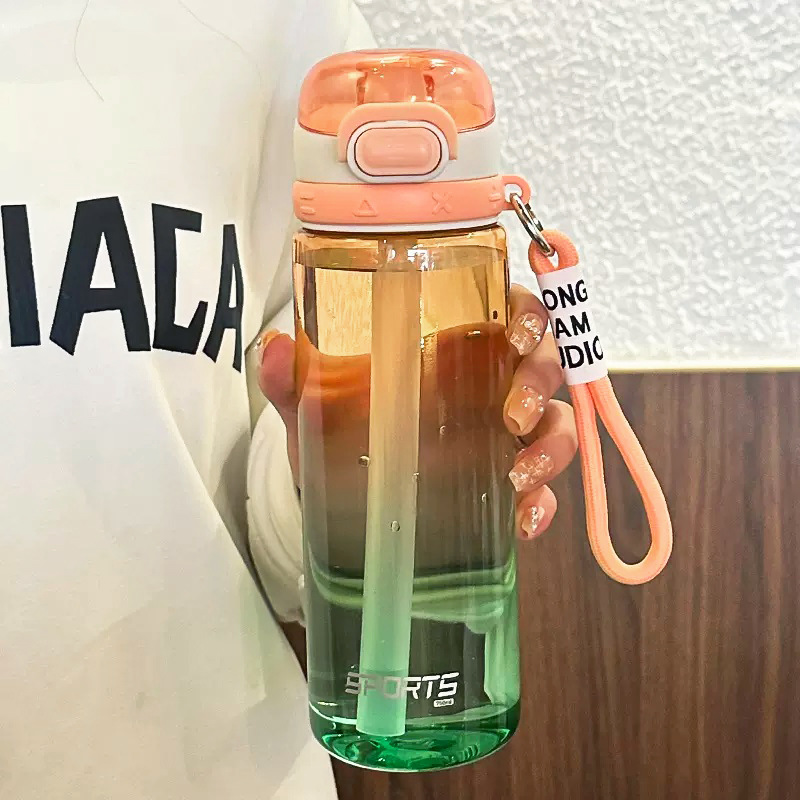 Picture of Simple Water Cup New Sports High-value Plastic Water Bottle Gradient Color Portable Student Summer Girl Suction Cup