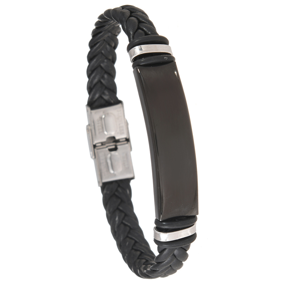 Cross-Border New Hot-Selling Jewelry European and American Jewelry Leather Braided Stainless Steel Men's Bracelet Simple Glossy Bracelet