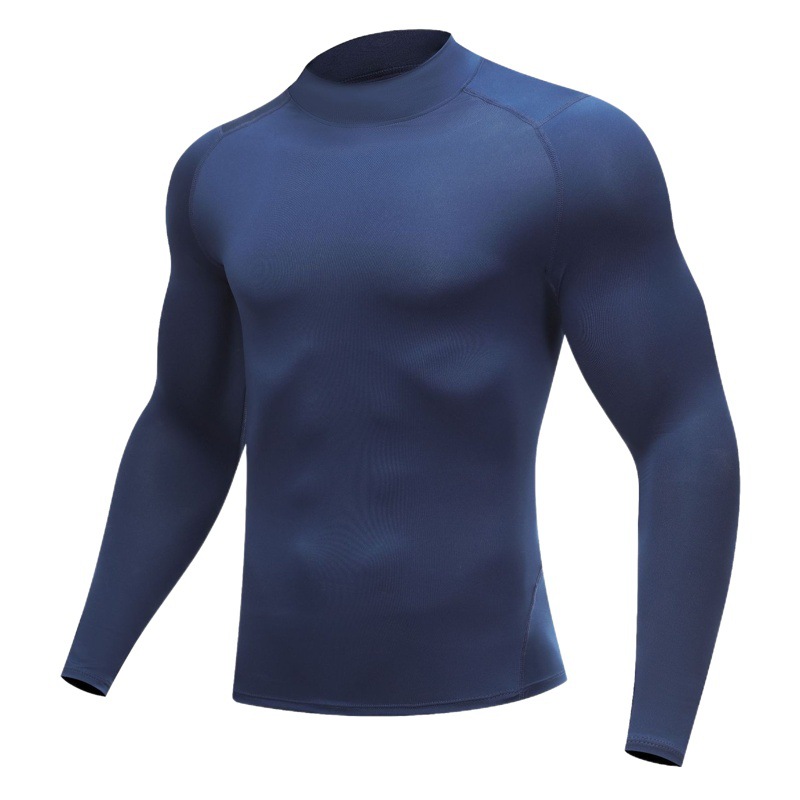 Tight Clothes Men's Sports Running Fitness Clothes Quick-drying T-shirt Long-sleeved High Elastic Training Breathable High Collar Base Shirt