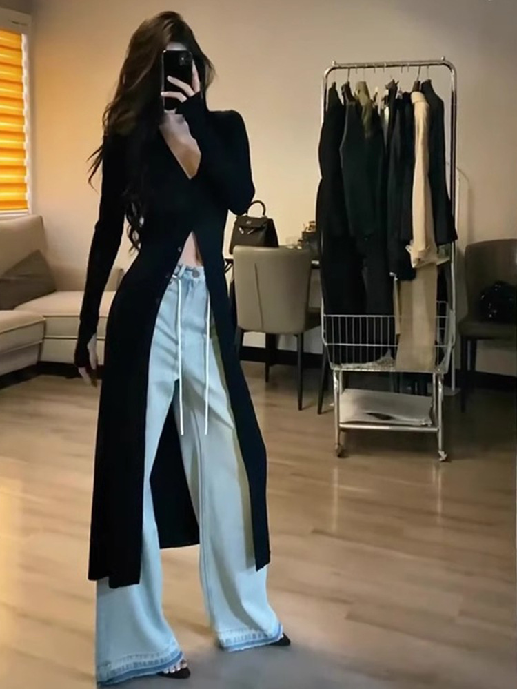 Cold Style Yujie Fan Long Knitted Cardigan Dress Women's Fashionable All-match Lazy Sweet Cool Street Slimming Top