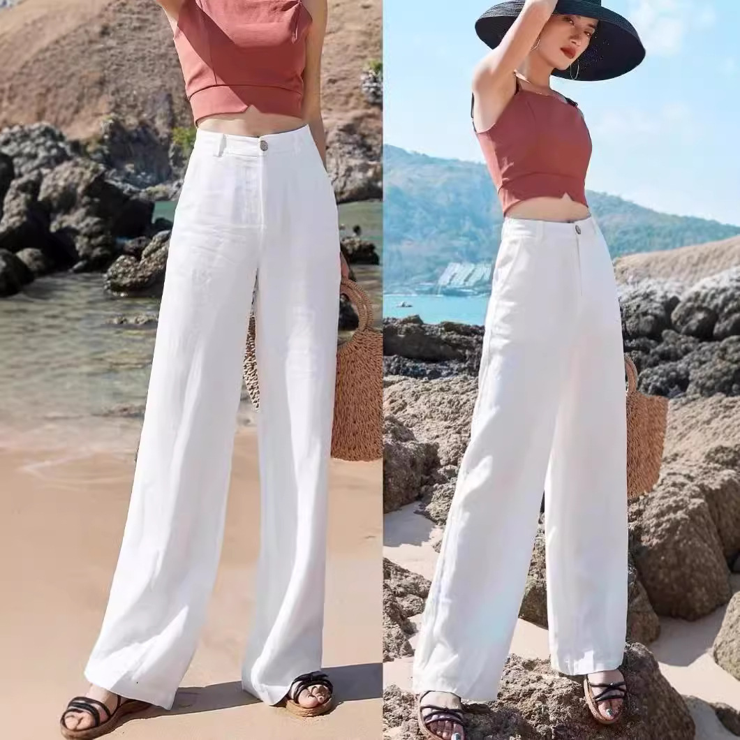 Cotton and Linen Loose Wide-Leg Pants Early Autumn 2025 New Cotton and Linen Draped High-Waisted Nine-Point Slim Casual Straight Pants