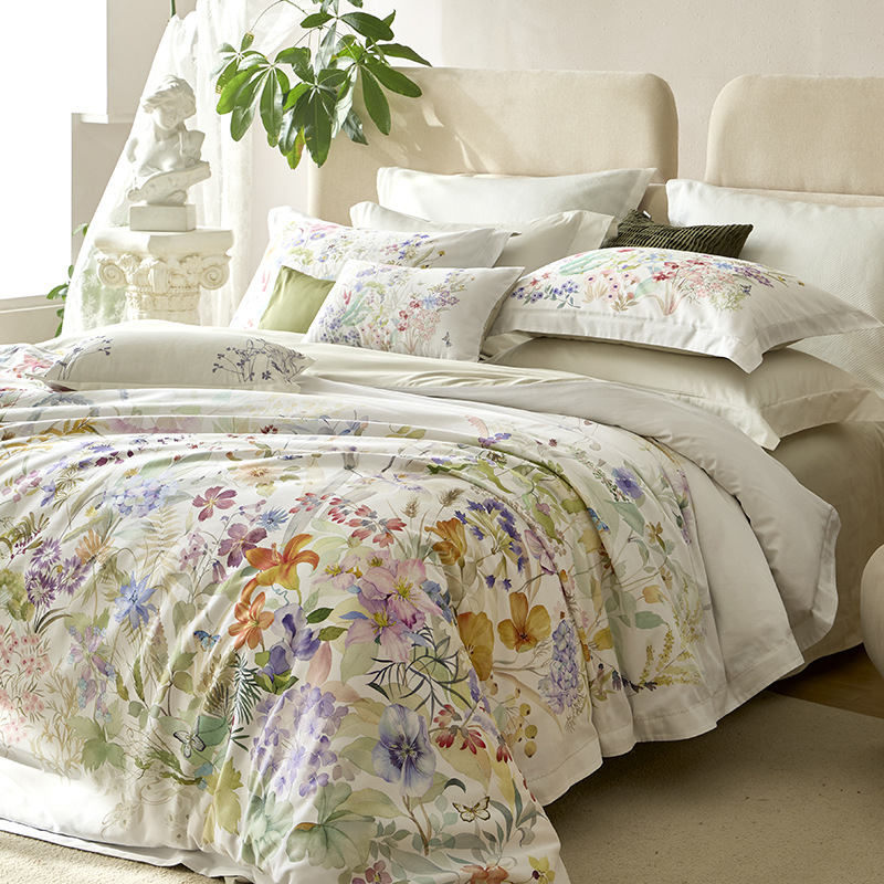Offline for American pastoral style Xinjiang long staple cotton four-piece flower printing four seasons cotton soft and delicate