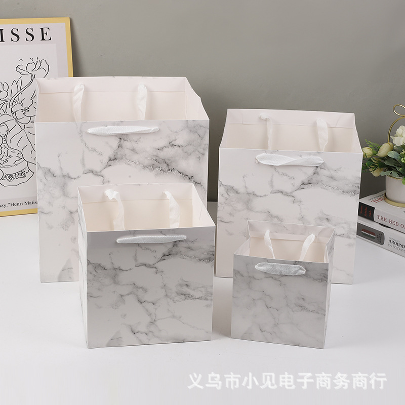 Marble Tote Bag Kraft Paper Bag Large Square Gift Bag Flower Tote Bag Baking Gift Packaging Bag