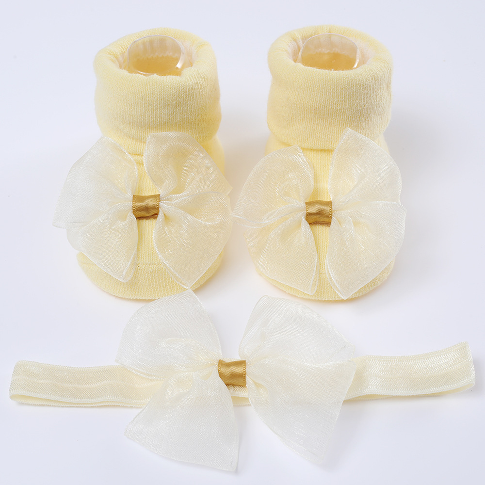 Picture of 2023 New Baby Headband + Socks Set Ribbed Bow Headband Baby Breathable Knitted Cotton Socks