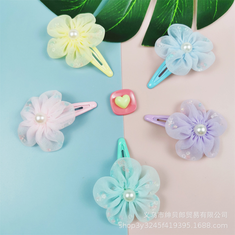 New Korean Style Mesh Headwear Princess Style Glitter Diamond Sweet Color Hairpin Children's Flower Side Hairpin Hair Accessories