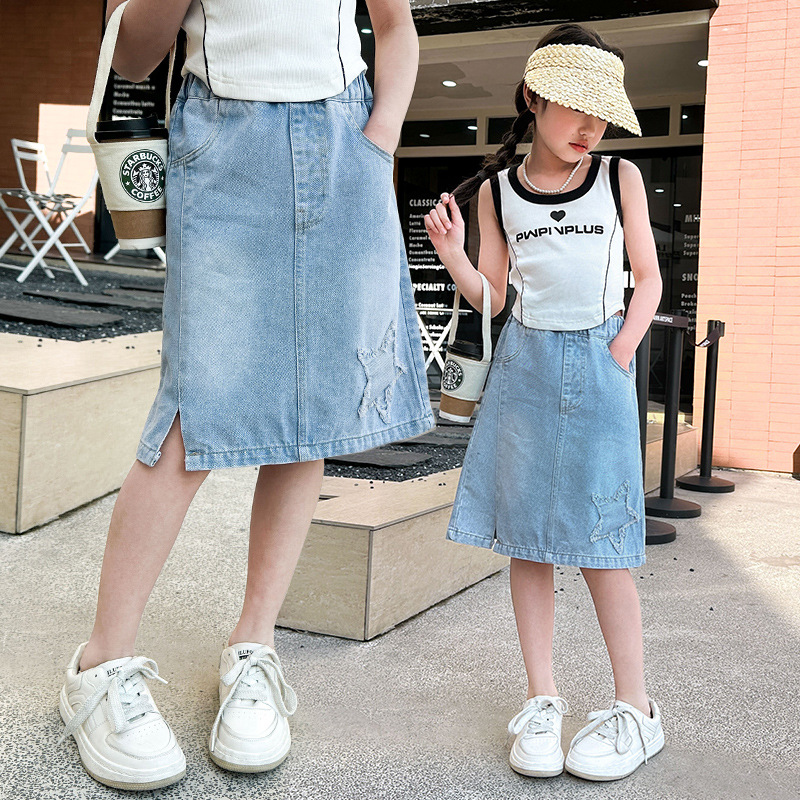 Girls' Short Skirts, Summer Dresses, Girls' Summer Skirts, Big Children's Summer Fashionable Denim Skirts, Summer Children's Skirts