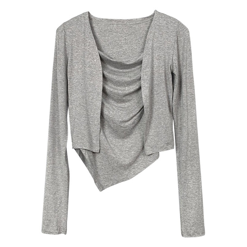 Korean Spring and Summer New Slim Fit, Comfortable and Slim Elegant Camisole Asymmetrical Long-Sleeved Cardigan T-Shirt Two-Piece Set