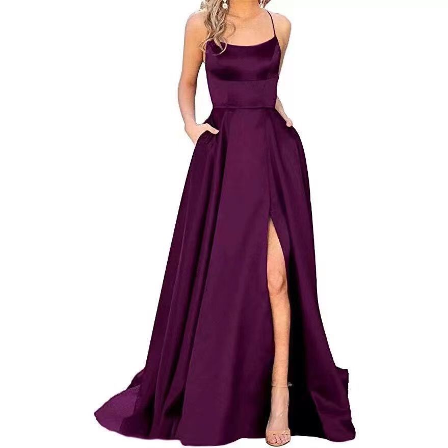 Picture of 2023 Amazon European and American cross-border new bridesmaid dress long dress small tail strap solid color banquet evening dress