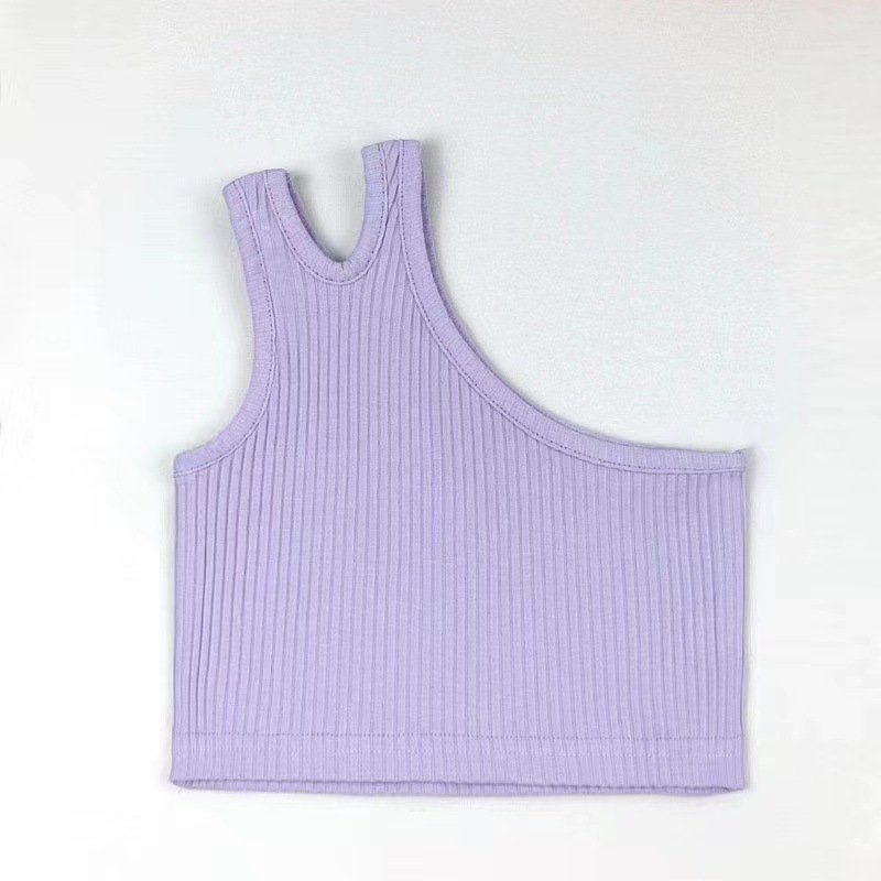 Picture of Cross-border Children's Wear Girl's Summer Vest 2024 New Foreign Trade Girl's Slant Shoulder Irregular Strap Hundred Tower Top