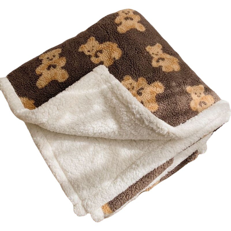 Double-layer Warm Thickened Cartoon Children's Blanket Quilt Cubs Lamb Fleece Blanket Nap Blanket Coral Fleece Sofa Blanket
