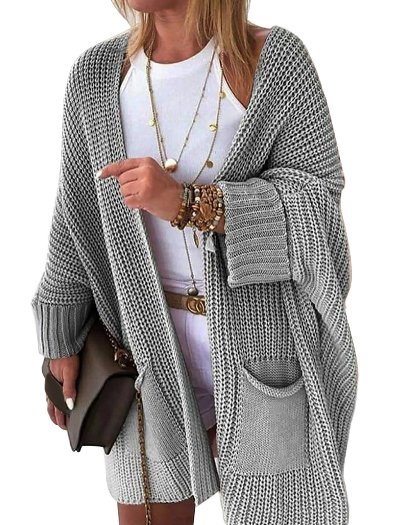 Foreign Trade Cross-border Europe and America Amazon temu Factory Sweater Women's Knitted Clear Color Long Sleeve Cardigan Jacket Fashion Autumn and Winter