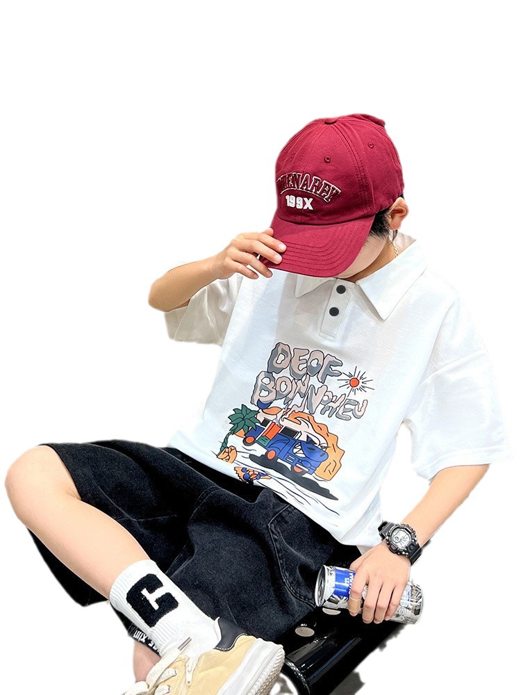 Picture of 100% boys' polo shirt monster RV T-shirt 2023 new medium and large Children primary and secondary school boys trendy cool