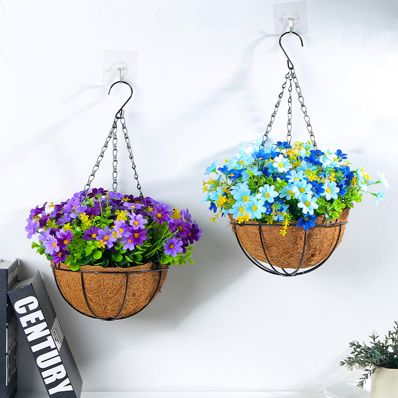Picture of Hong Kong Love Spring Simulation Flower Hanging Basket Bow Hanging Basket Wreath Home Flower Iron Hanging Basin Decoration