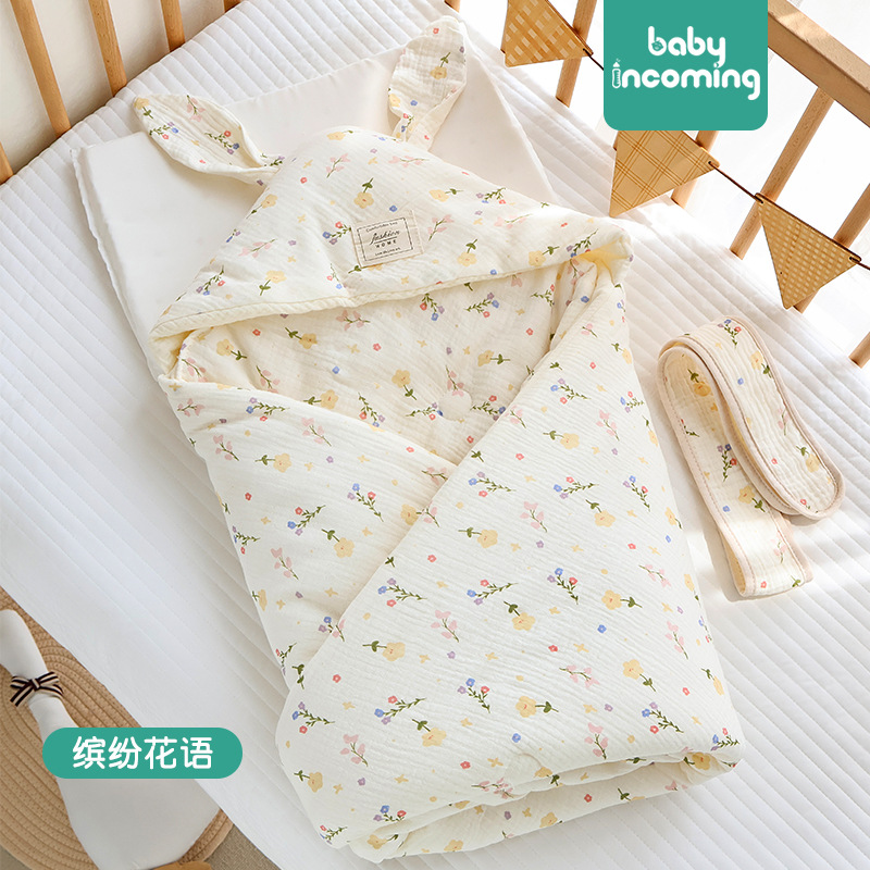 Picture of Baby hugging quilt big rabbit ears newborn bag swaddling baby delivery room small quilt available in four seasons