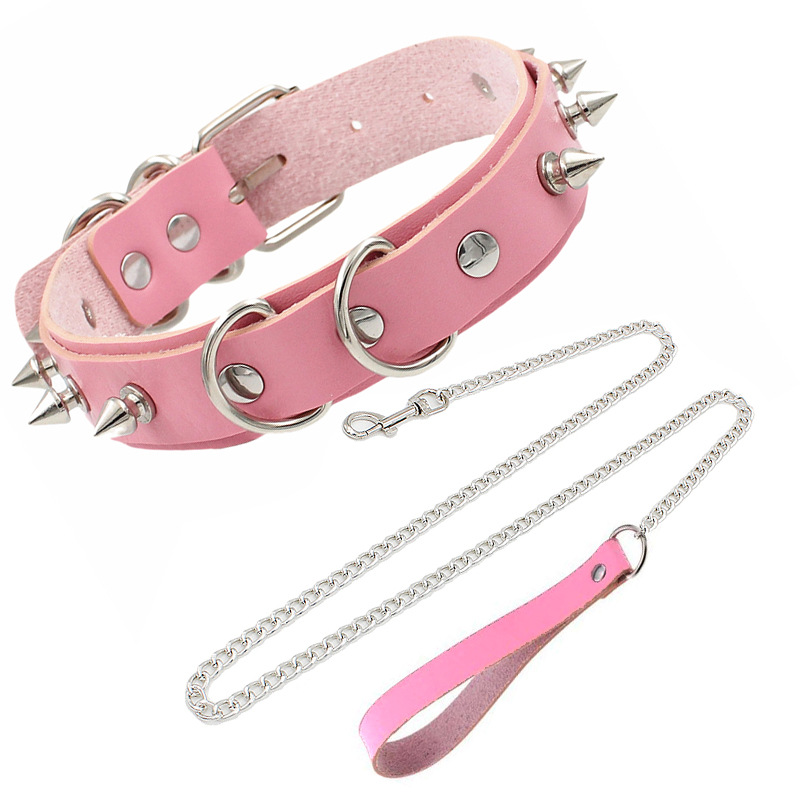 Picture of European and American Exaggerated Adult Sex Products Rivet Collar Flirting Necklace Neck Neck Set Dog Slave Special Traction Rope Set