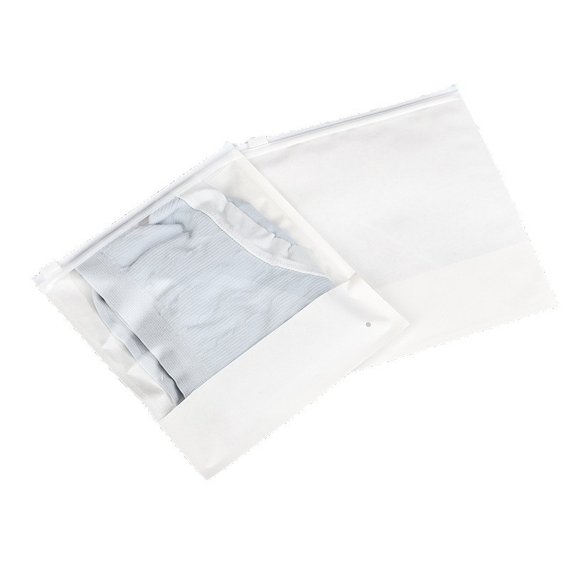 Picture of White Kraft Paper Zipper Bag Clothing Transparent Window Universal Clothing Storage Bag Home Textile Packaging Bag Plastic Seal Ready Stock