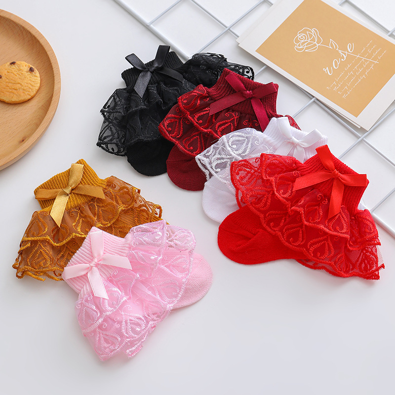 Picture of Spring Girls Lace Socks Spring and Summer Thin Double Lace Baby Princess Socks 2023 New Girls Socks