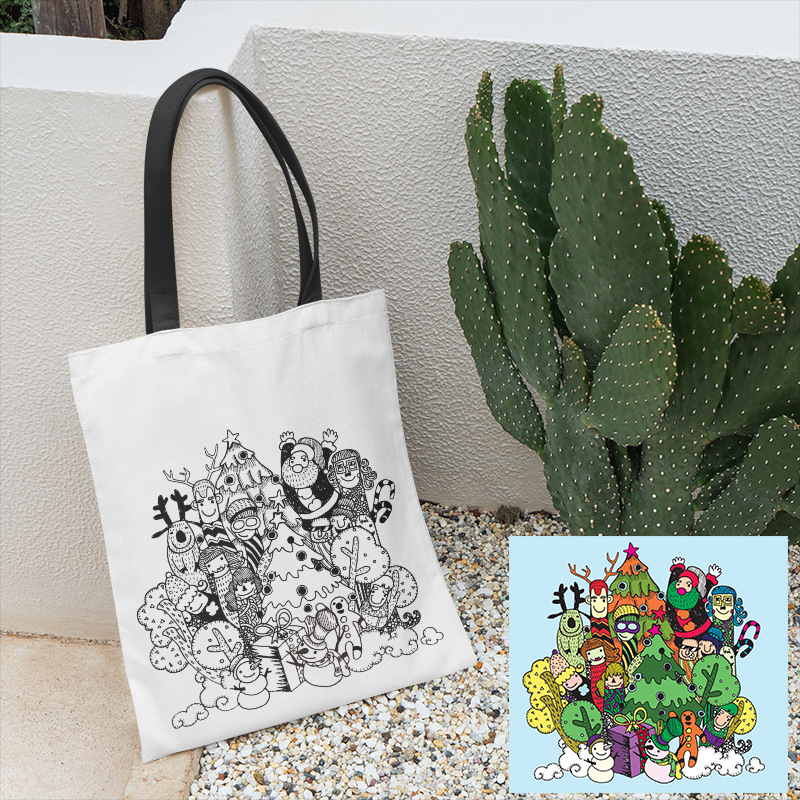 Picture of Amazon new diy coloring canvas bag graffiti cartoon hand-painted bag student bag women's shoulder bag canvas bag