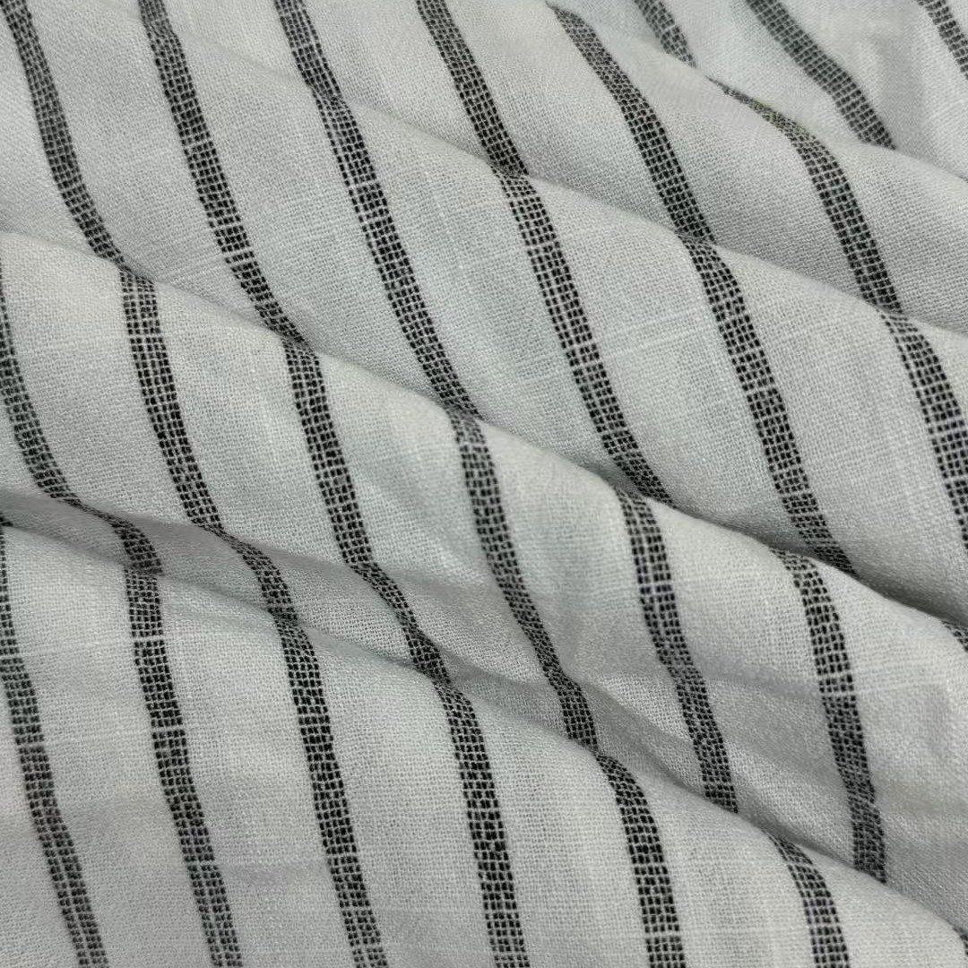 Yarn-dyed linen-viscose fabric, striped yarn-dyed linen fabric, 210g bamboo-jointed yarn-dyed linen strip shirt fabric