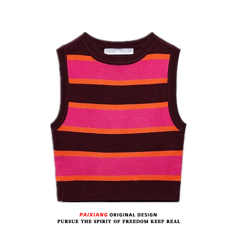 Pure Lust Style Stripesd Knitted Vest Suspbottomer Women's Spring Clothing 2025 New Style Short Bottoming Top for Inner Wear and Outer Wear Summer