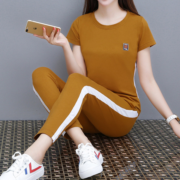 Summer sports suit women's 2024 New loose cropped pants plus size short-sleeved shirt casual two-piece suit fashion