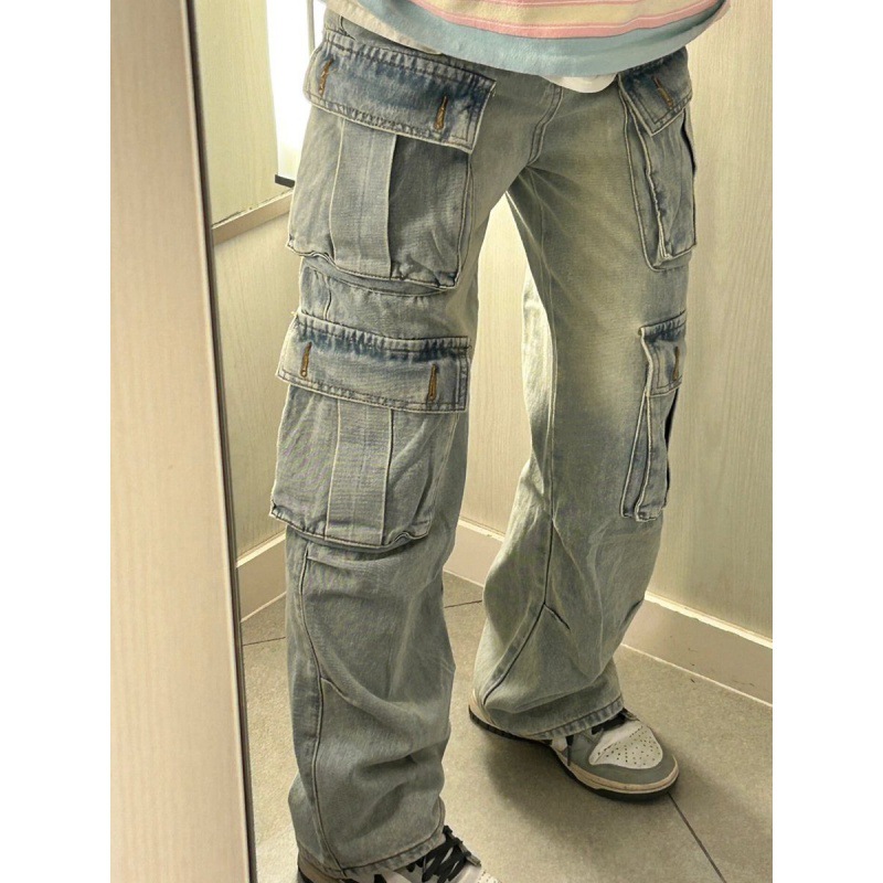 Picture of American Style Retro Washed Overalls Women's Autumn and Winter New High Street Multi-Pocket Casual Loose Straight Denim Pants