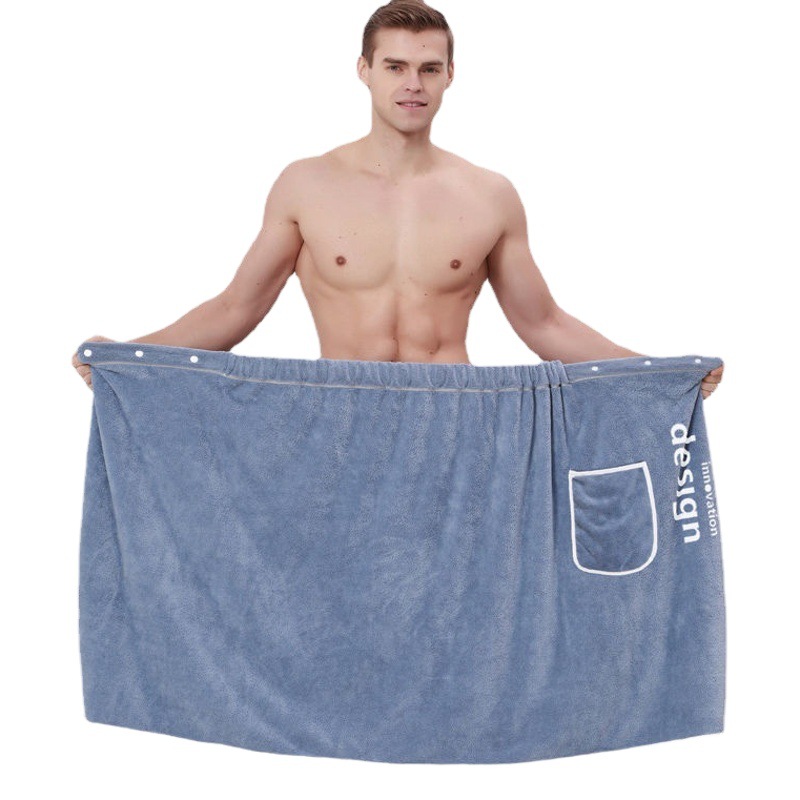 Thickened Upgraded Button Bath Towel Wearable Two-Piece Men's Variable Adult Large Towel Set Distinctive Absorbent Hair-free Bathrobe