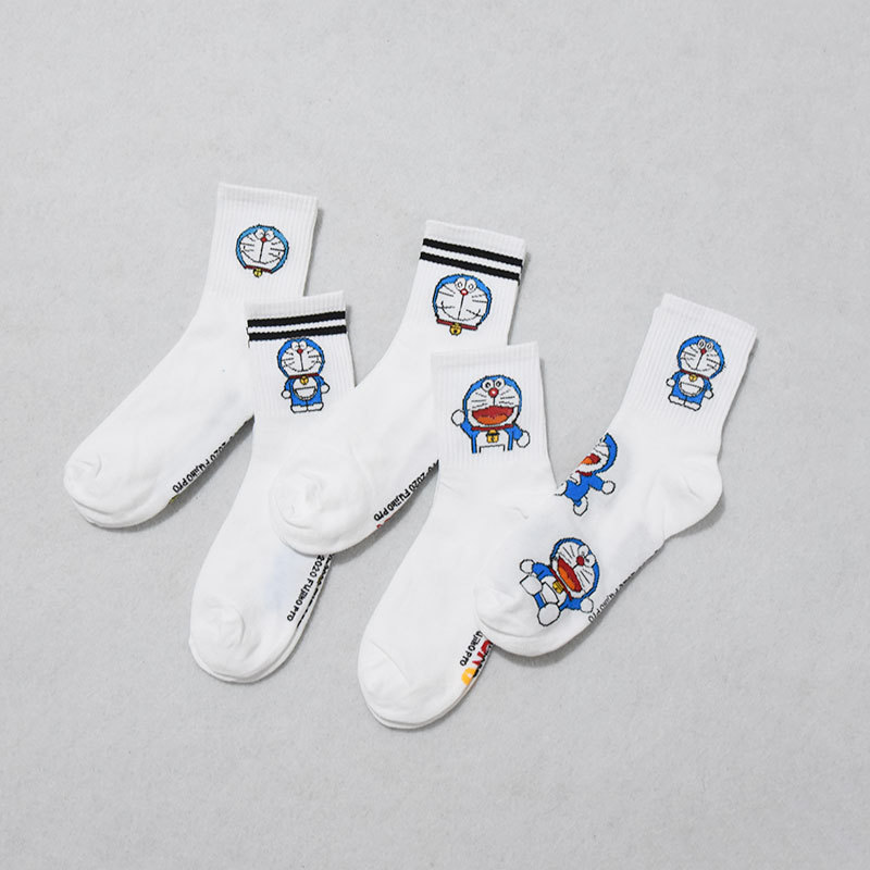 Doraemon Socks for Women, Mid-Calf Cartoon Animal Robot Cat, Autumn and Winter College Style, Harajuku Korean Version, Sweat-Absorbent and Odor-Resistant