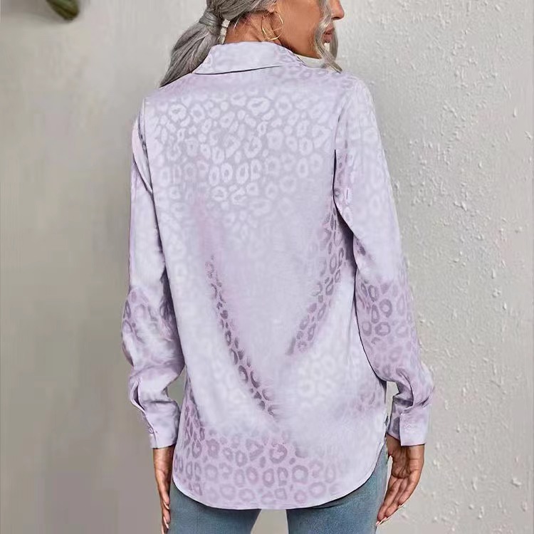 Picture of 2025 Europe and the United States Amazon cross-border new satin temperament commuter loose long sleeve jacquard leopard print shirt women