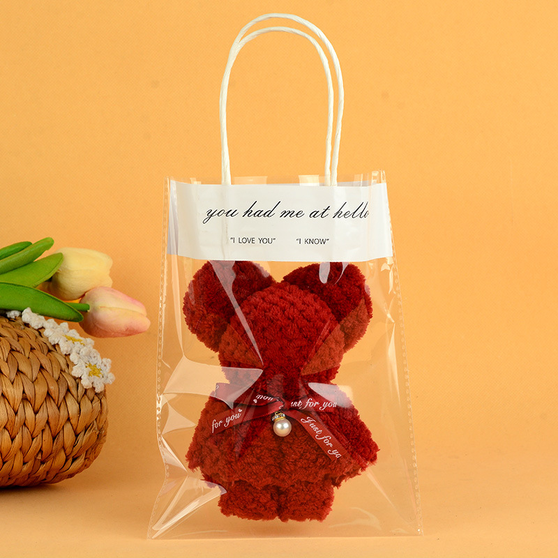 Picture of Pineapple Pie Towel Bear Shape Wedding Happy Word Accompanying Gift Happy Shop Full Moon One-Year-Old Return Gift Creative Gift Square