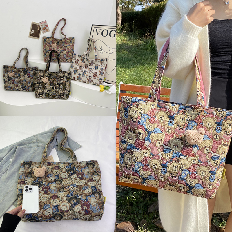 Picture of Ins New Children's Retro Printed Cute Bear Shoulder Underarm Bag for Primary School Students Going Out Casual Handbag