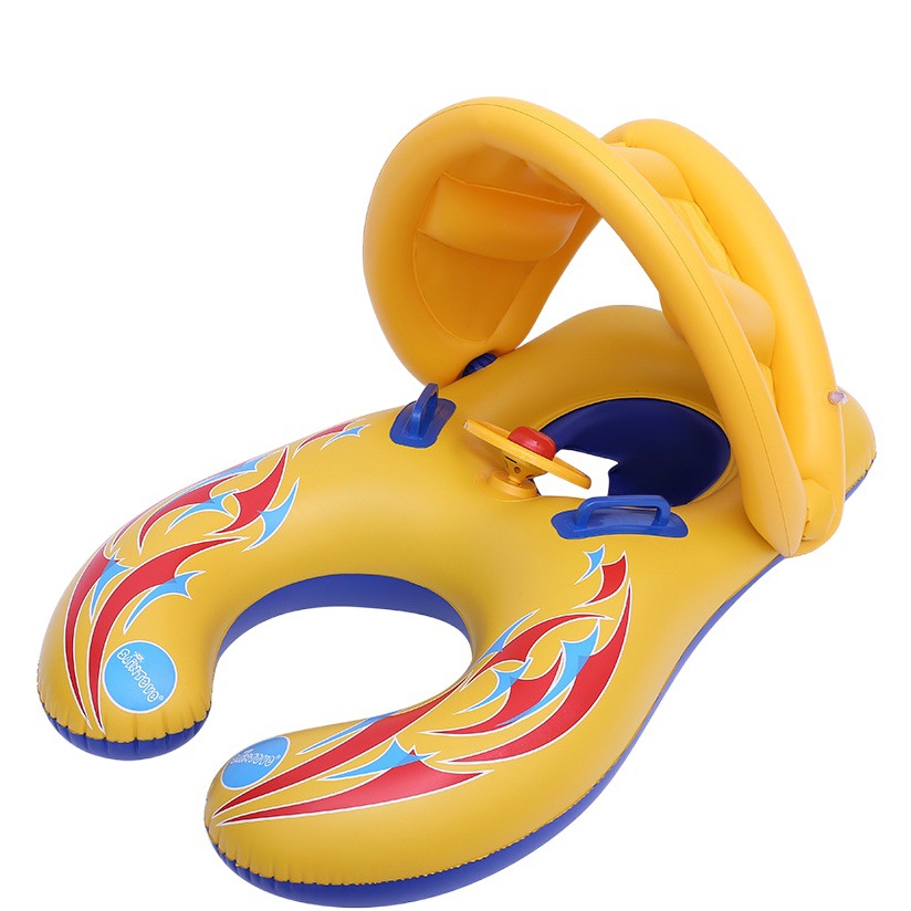 Pasha Thickened Mother and Child Seat Ring Swimming Ring Removable Awning Baby Swimming Seat Boat with Awning Parent-Child Version