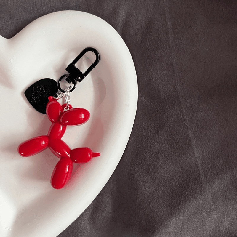 Picture of Dopamine Rose Red with Black Keychain Pendant Female Internet Celebrity High-End Niche Handmade Balloon Dog Bag Pendant Versatile