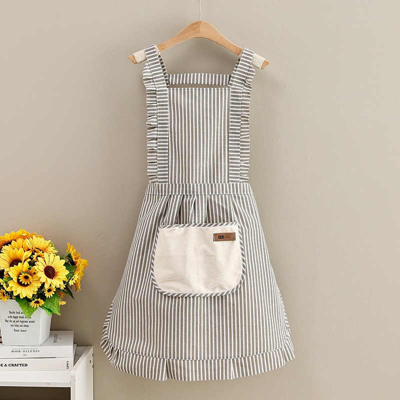 Picture of Canvas Cotton Apron Kitchen Household Wipe Hand Strap Pure Cotton Women's 2023 New Style Western Style Internet Celebrous Princess Cooking