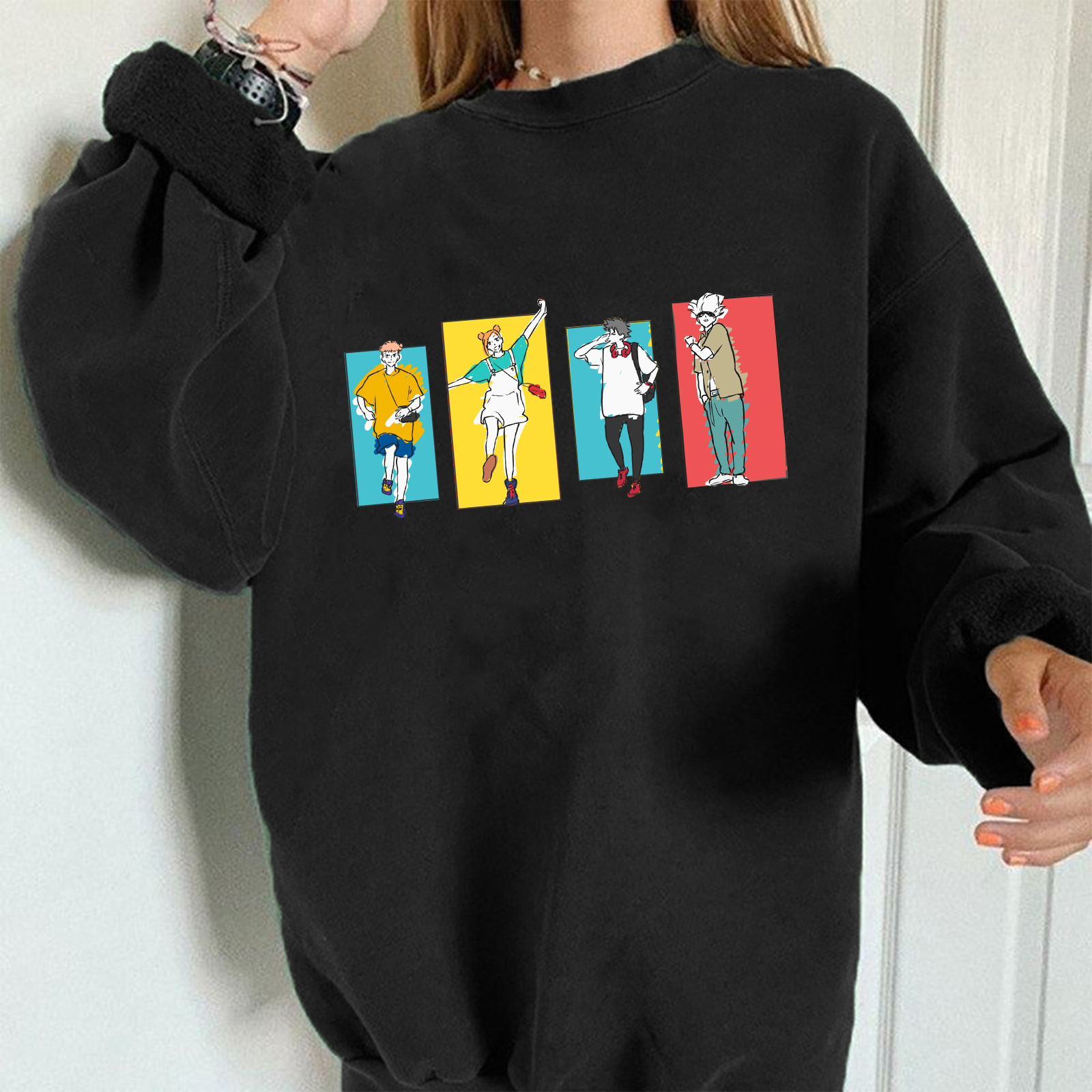 2021 Autumn Cross-border Women's shirt New Animation Spell Back to War Shoulder Sleeve Sweater Pullover Long Sleeve