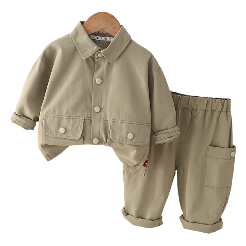 2023 autumn new boys work cardigan long sleeve two-piece male baby casual trousers suit hair in stock