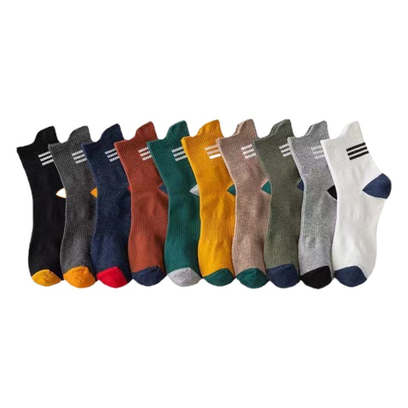 Mid-calf socks men's autumn and winter contrast color breathable sweat-absorbent Sports men's socks trendy ins high-top versatile casual cotton socks