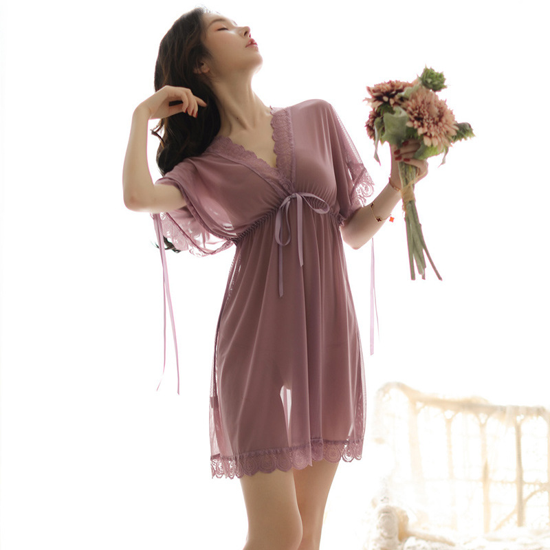 Lingerie Sexy Women's Deep V Lace Nightdress Transparent Pure Desire Style Home Clothes Lace Sexy Pajamas suit