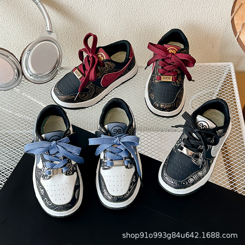 2025 Boys' Shoes Autumn and Winter New Girls' Sports Shoes Collaboration Black Myth Wukong High-Top Fleece-Lined Children's Sneakers