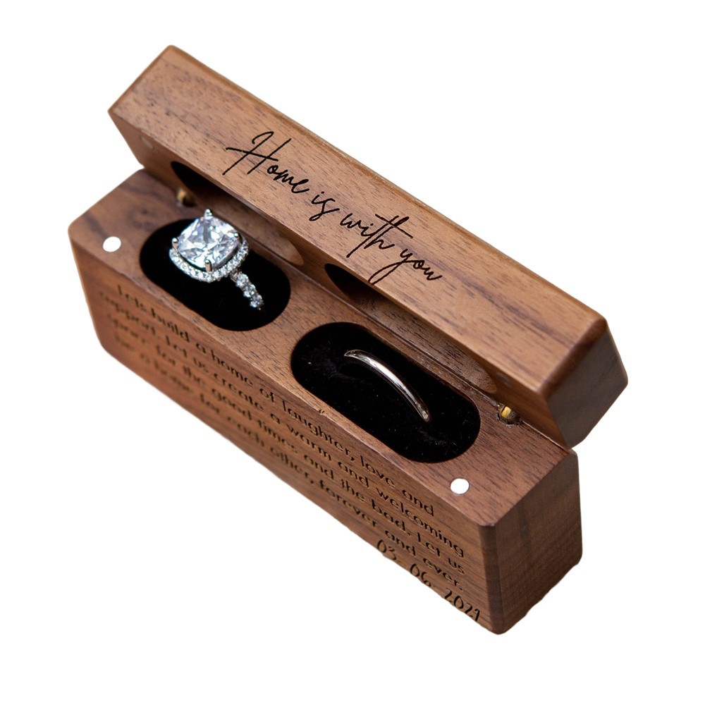 Picture of Black Walnut Ring Ring Box Double Slot Wedding Proposal Ring Box Jewelry Flip Cover Engraving Laser Engraving Pattern