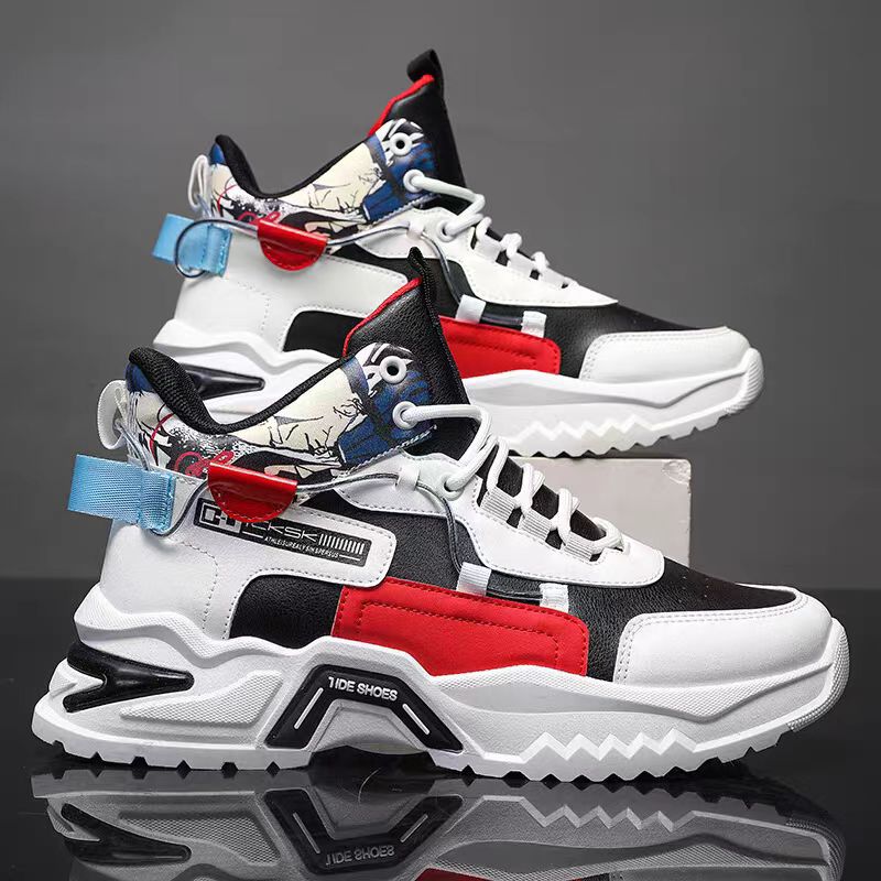 Men's Shoes Spring Trendy Brand All-match Student Casual Leather Sports Running Thick Sole Increased Small White Torre Trendy Shoes Non-slip